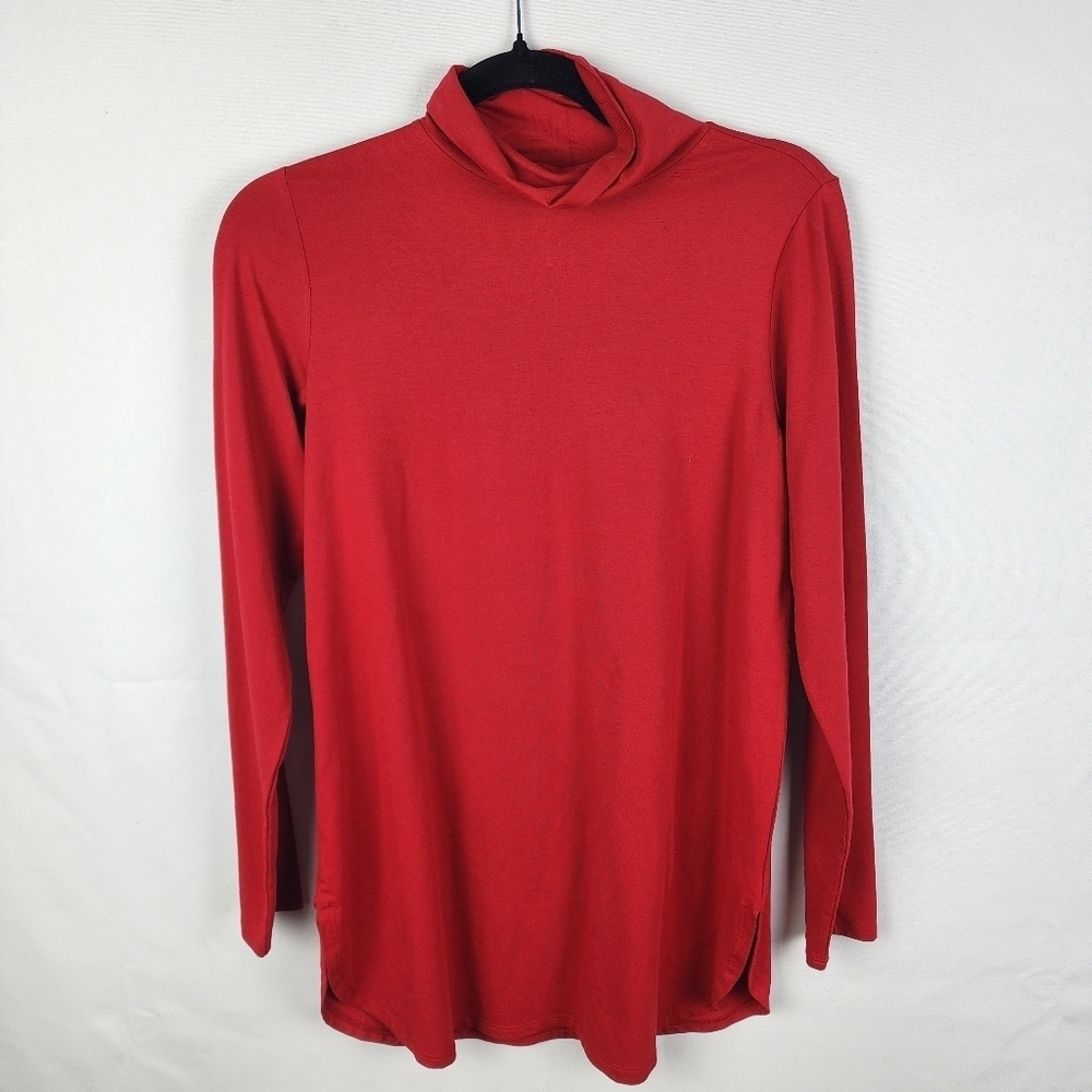 J. Jill Womens Size XS Red Luxe Supima Shirttail Turtleneck Tunic Top Blouse